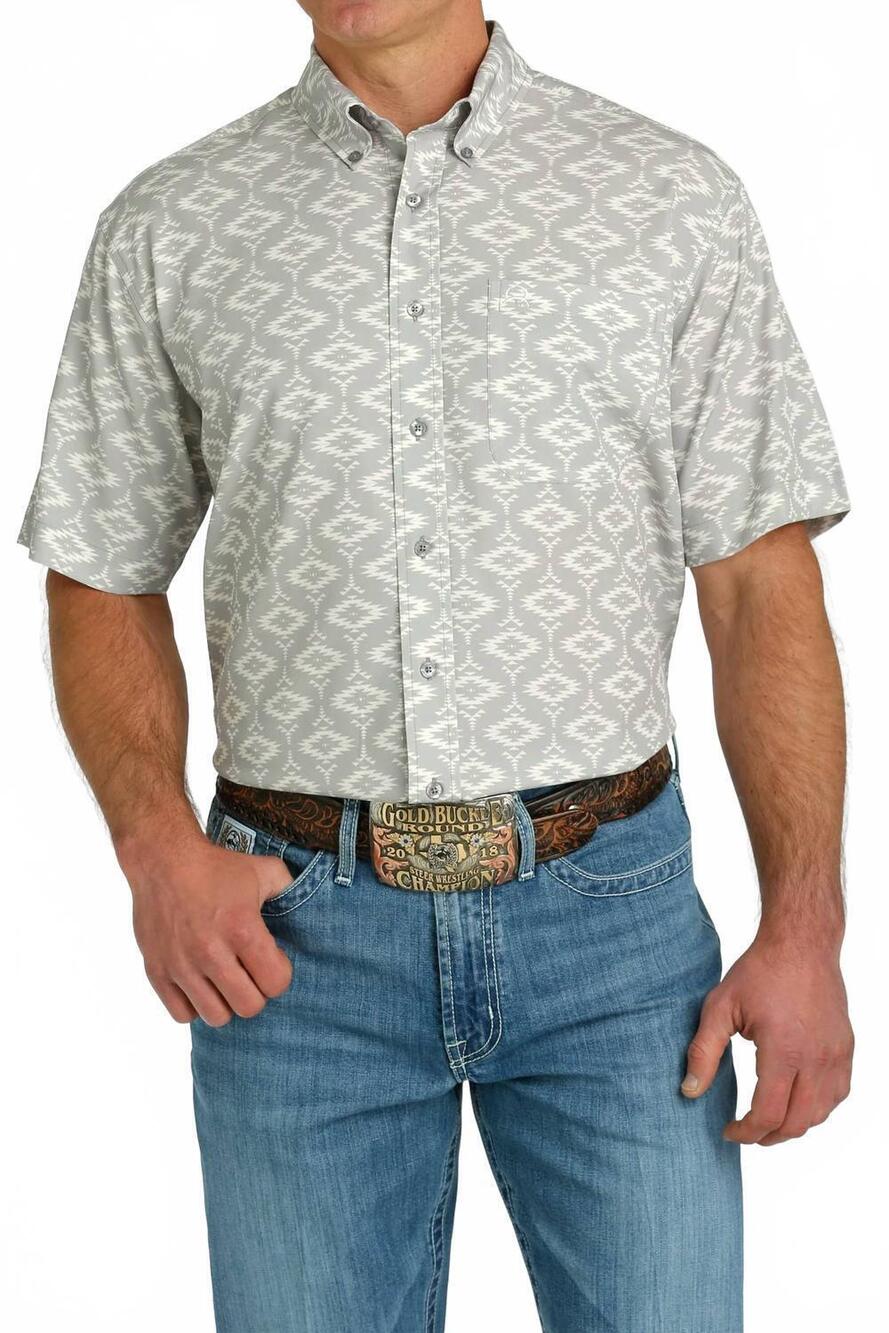 NEW CINCH short sleeve aztec print shirt in arena flex grey